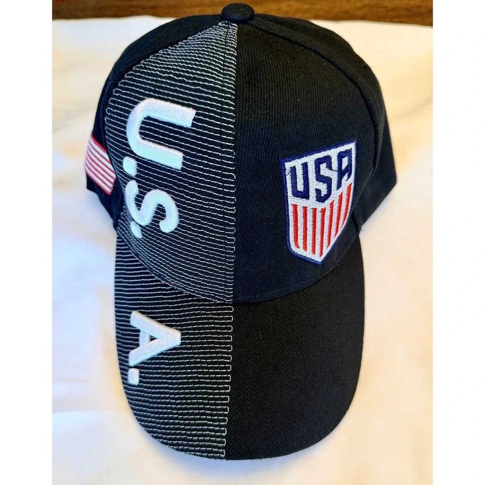 U.S. Soccer USA Shield Embroidered Baseball Cap Black Adjustable Hat
